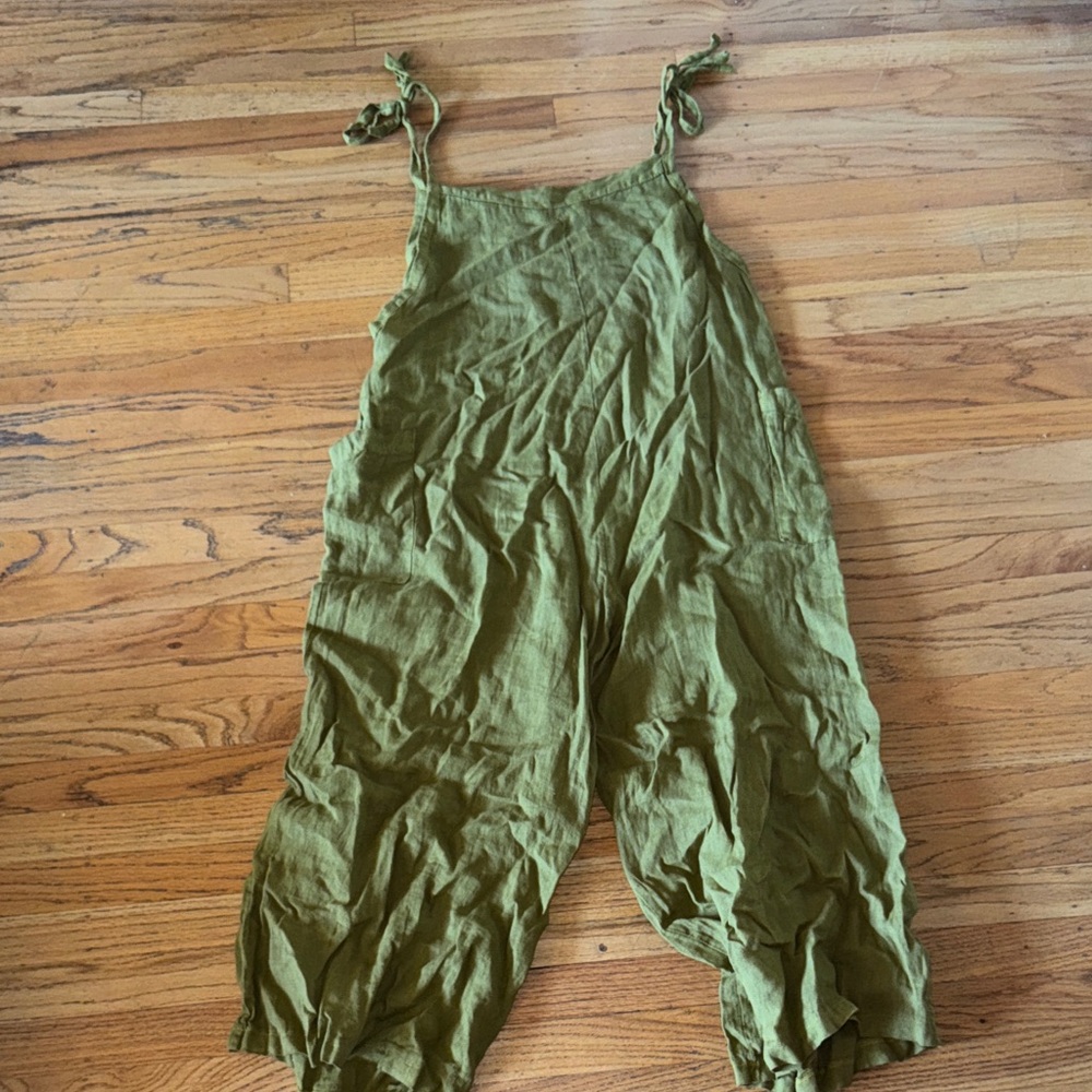 Olive Green Women's Jumpsuit 100% Linen Made in Italy - Picture 5 of 5